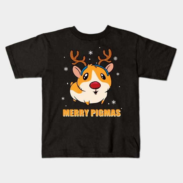 Merry Pigmas Guinea Pig Reindeer Christmas Gift Kids T-Shirt by ROMANSAVINRST